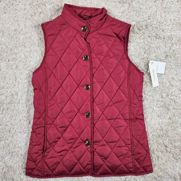 Kenneth Cole Puffer Vest Womens Small Pink Quilted Button Up - Picture 1 of 13